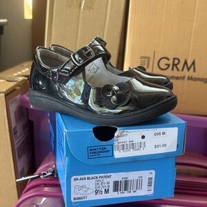 Stride Rite Black Patent Mary Jane Shoes with Floral Accent